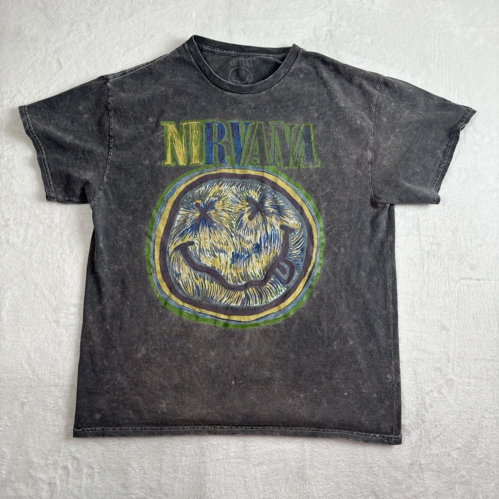Nirvana Acid Washed‎ Logo Short Sleeve Graphic Shirt Men's Large